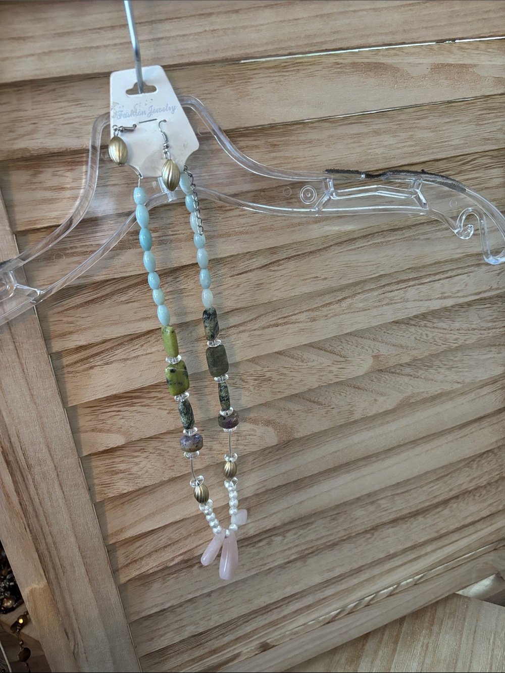 Beaded Multi-Color Pendant Necklace with Earrings